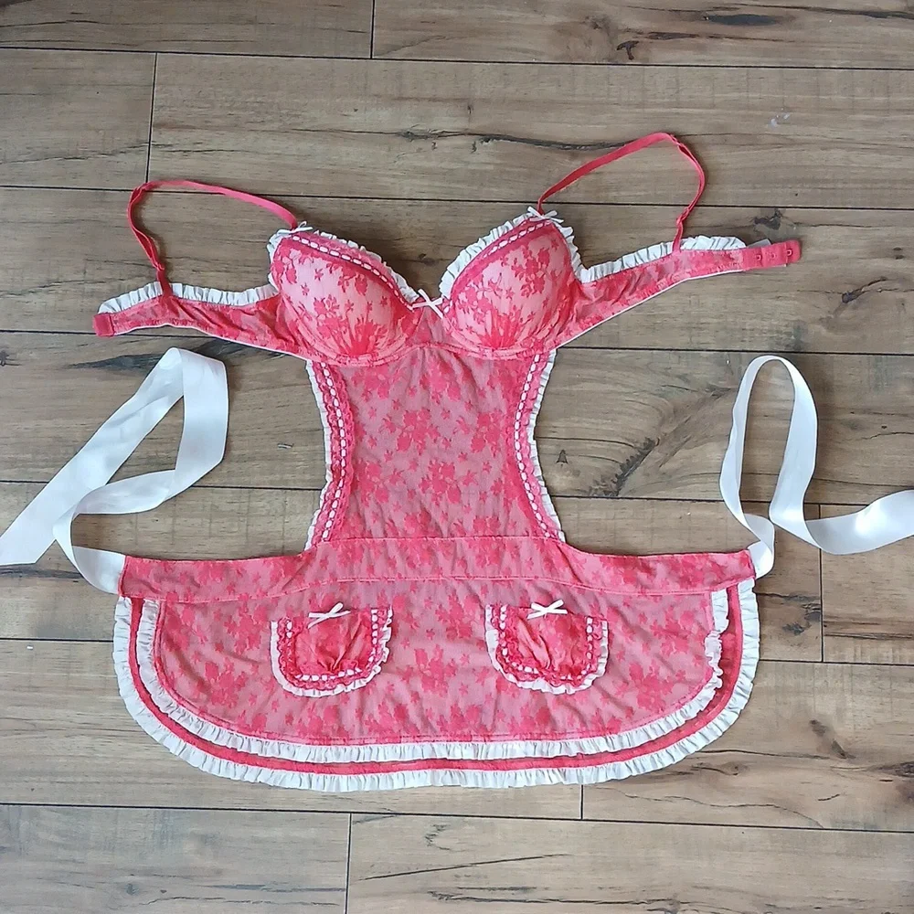 Victoria's Secret Super Sexy Floral Lace Apron Lingerie Mini Dress Size 34B